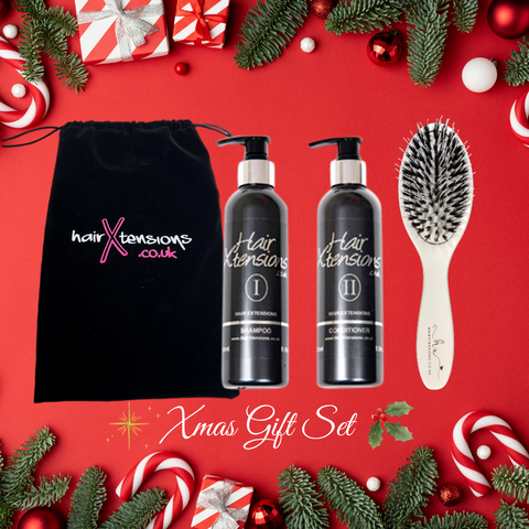 HairX Luxury Hair Extension Aftercare Gift Set & Brush Haircare Shampoo Conditioner