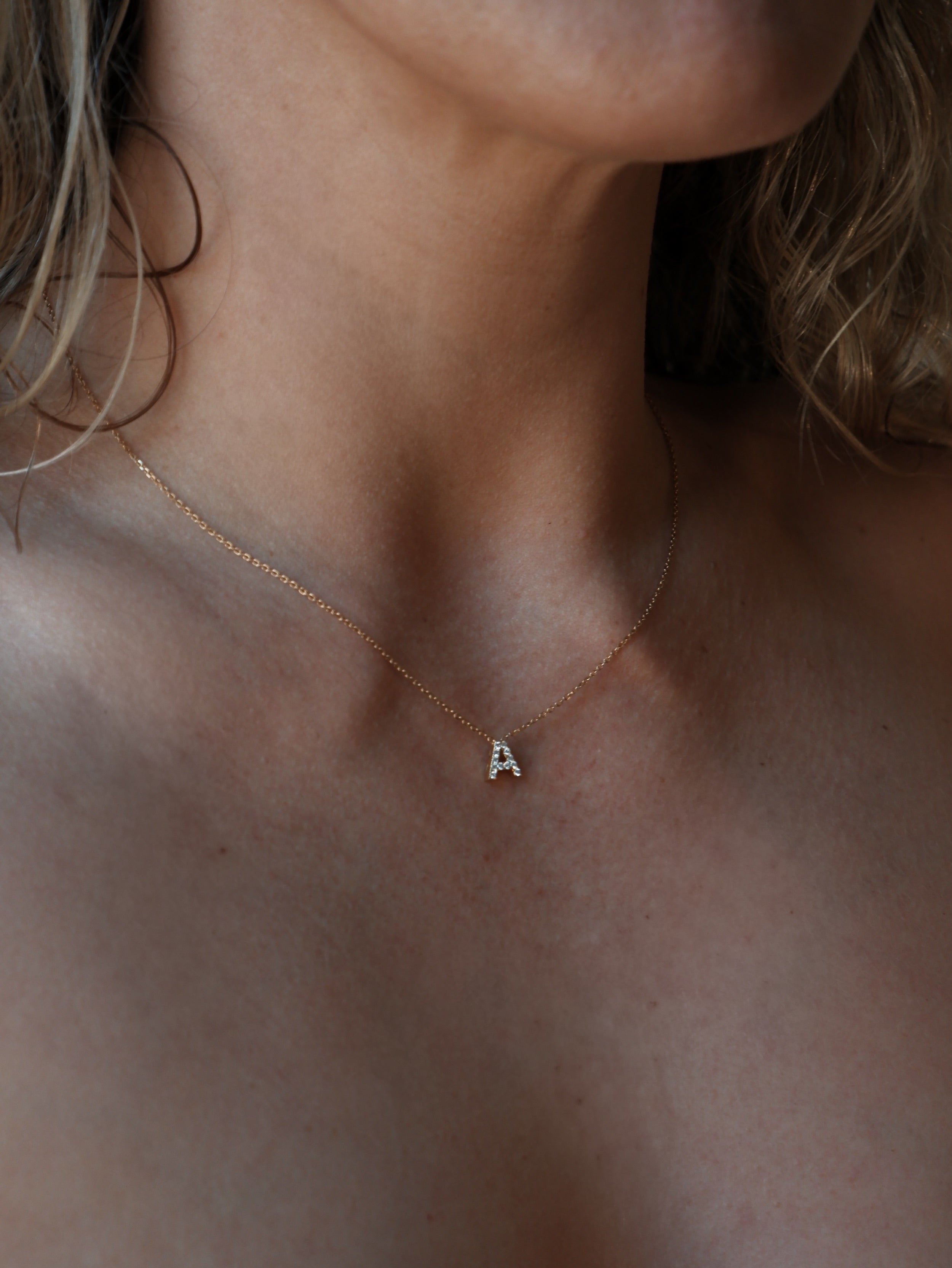 Baguette Diamond Initial Letter Necklace - Pres