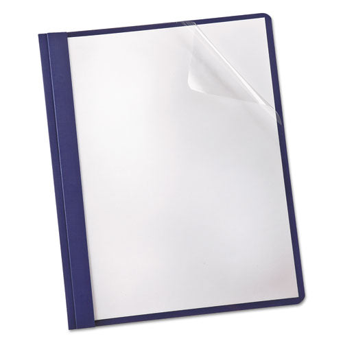 Oxford Clear Front Linen Report Cover, Three-Prong Fastener, 0.5" Capacity, 8.5 x 11, Clear/Navy, 25/Box