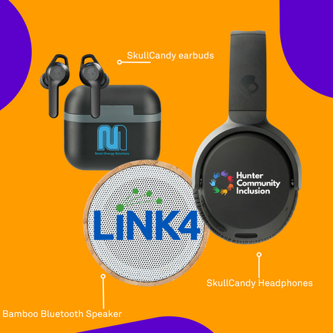 branded speakers and headphones