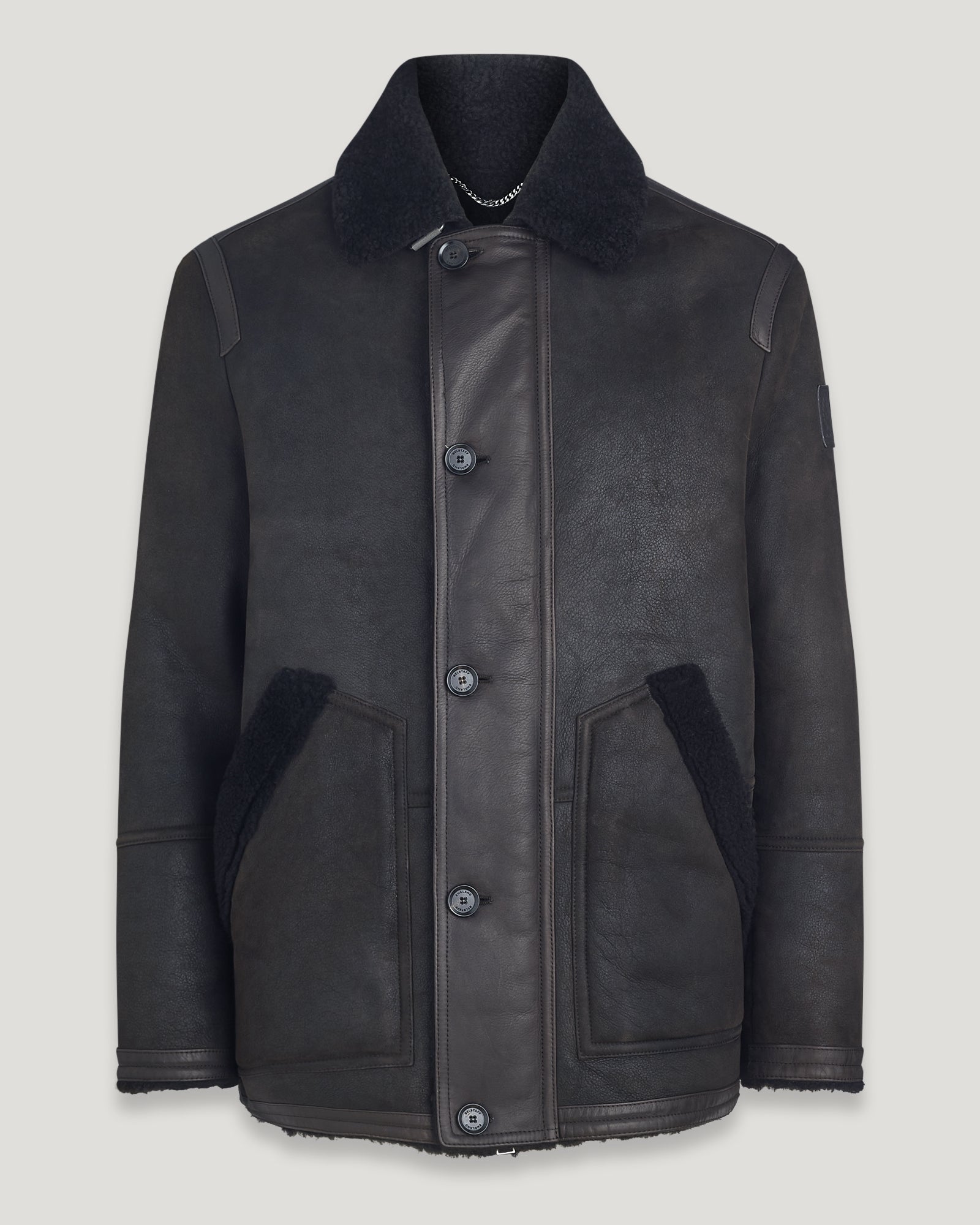 Men s Merino Shearling Ramsey Coat in Ebony Ebony Belstaff US