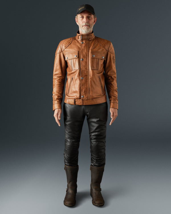 Men's Hand Waxed Leather Brooklands Motorcycle Jacket in Burnt ...