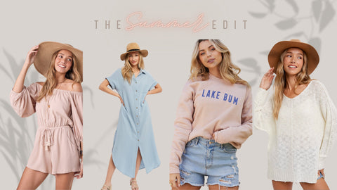 Black Birch boutique's Summer Edit collection showing four attractive women, each wearing pink, blue and white summer clothes