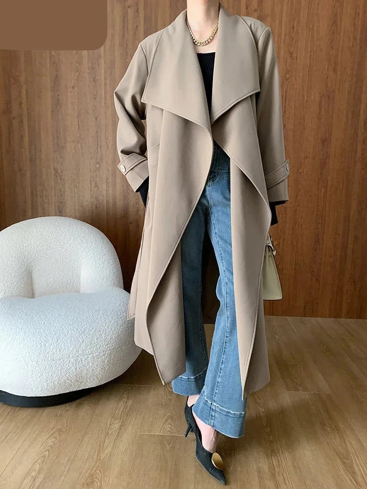 LANFUBEISI Jackets for Women Asymmetrical with Belt Chic Casual Loose Coat Autumn 2024 New Fashion Long Sleeve Female Outwear