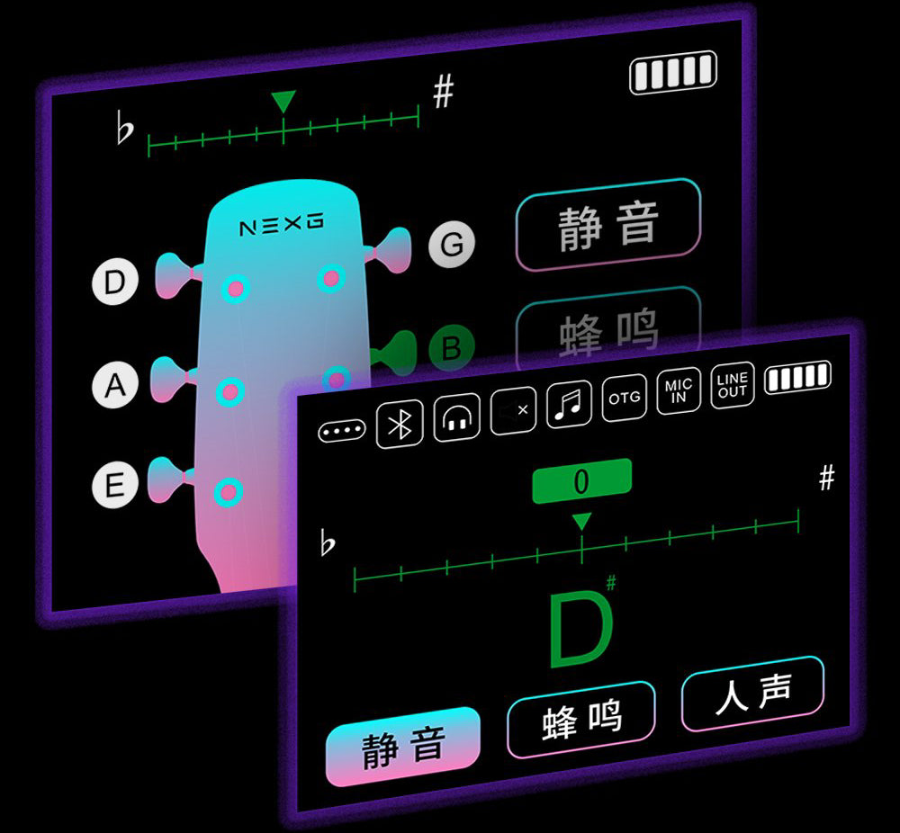 màn hình tuner lên dây của đàn guitar enya Nexg 2 Silent