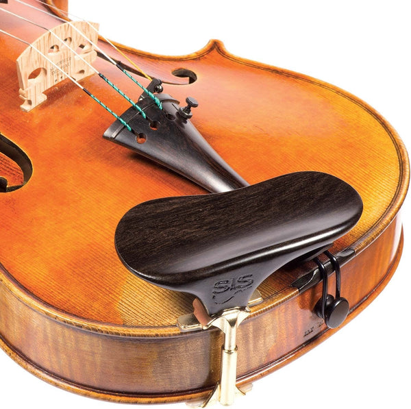 SAS Ebony Chinrest for 3/4-4/4 Violin or Viola with 32mm Plate Height and Goldplated Bracket