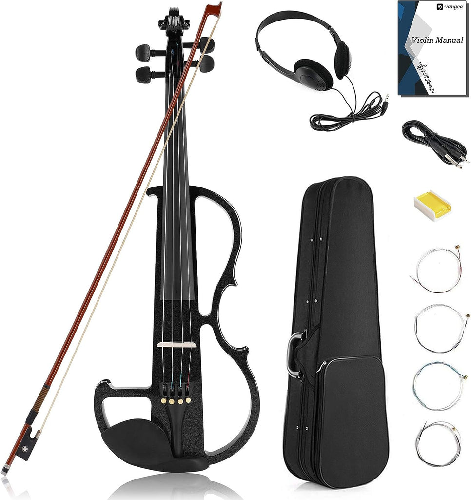 Vangoa Electric Violin Full Size 4/4, Black Silent Electric Violin