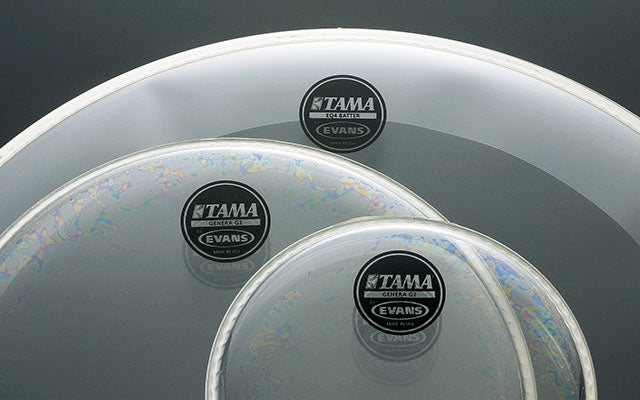 The Tama mechanical drum set is equipped with EVANS brand drumheads