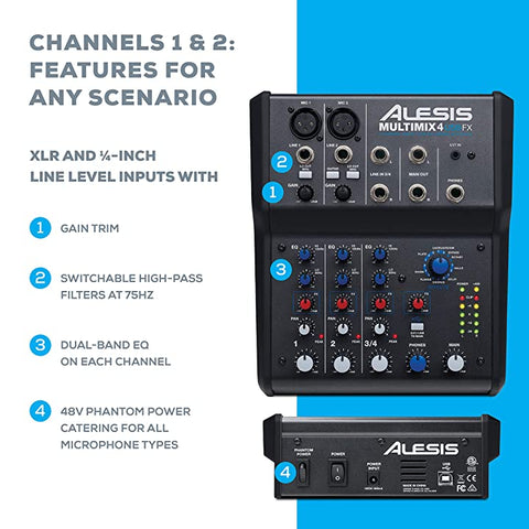 Mixer Alesis MultiMix 4 USB có thể thu âm trực tiếp