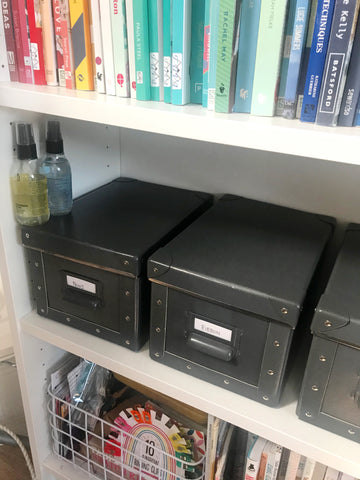 storage boxes with labels 