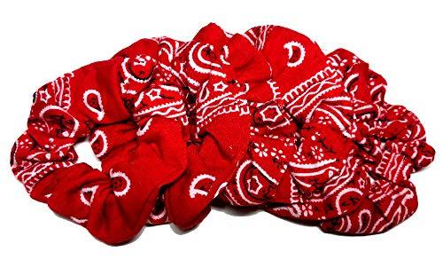 Bandana Scrunchies, set of 6, Multi Assorted Colors or Solid Color Set, choose from Red, Maroon, Navy, White, Black, Carolina Blue Hair elastics ties