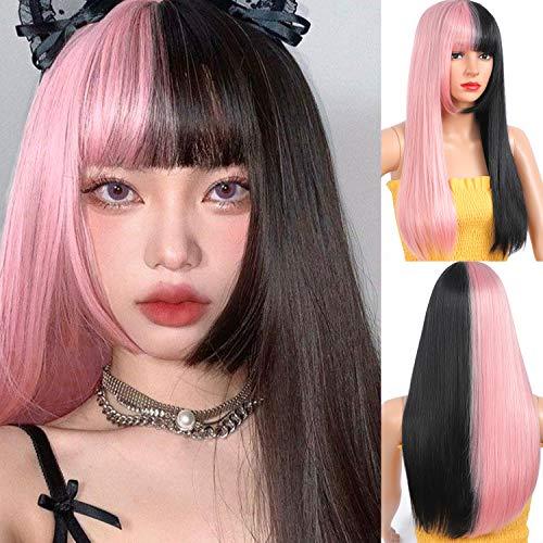 Monikahair Pink Wig Half Black And Half Pink Long Pink Wig With Bangs Ninthavenue Europe