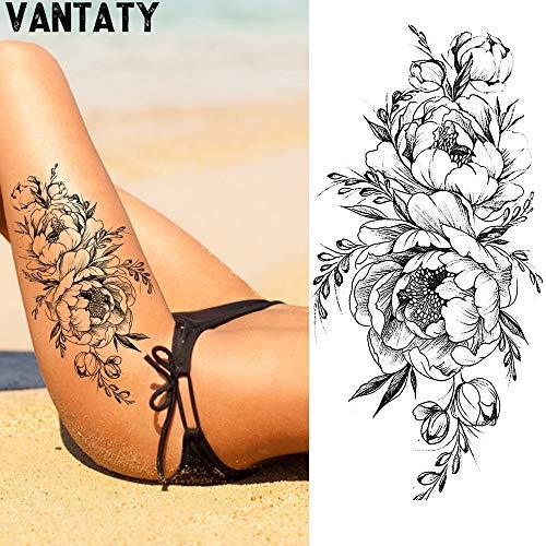Vantaty 10 Sheets 3d Big Rose Peony Flower Girls Temporary Tattoos For Ninthavenue Europe