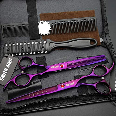 7 inch Professional Hair dressing scissors set Cutting scissors+Thinning scissors Barber shears+kits+comb+Thinningcomb Y651 (Violet)