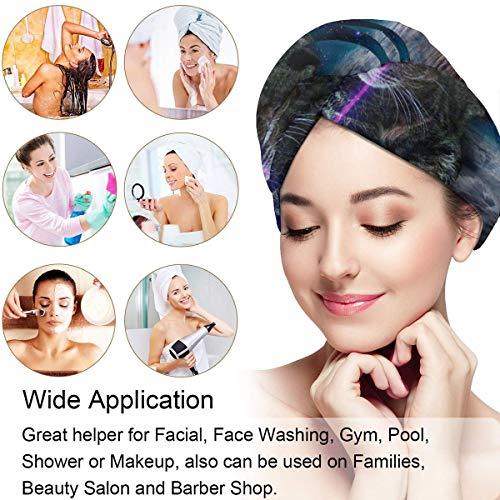 GREENYU Hair Towel Wrap Turban Laser Cat Space Quick-Drying Hair Cap Microfiber Drying Bath Shower Head Towel with Buttons
