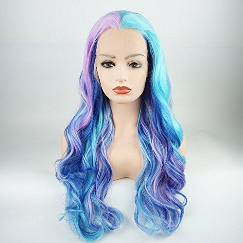 Meiyite Hair Wavy Long 24inch Two Tone Blue And Pink Mix Half Hand Tie Ninthavenue Europe