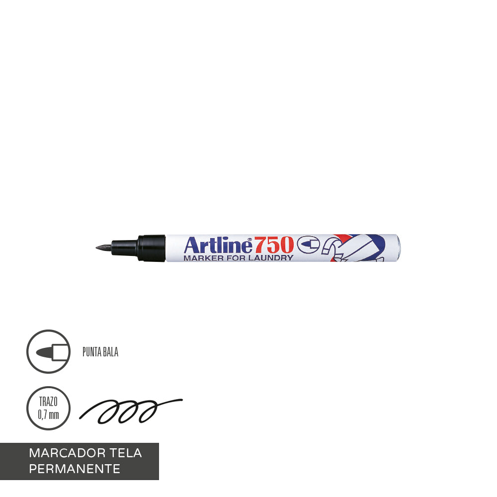 Marcador Ropa Recargable Punta Fina 750 Negro