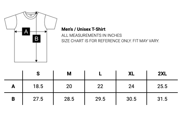 T-SHIRT SIZE CHART (BUL_74092) - Tegan and Sara Store