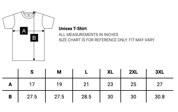 T-SHIRT SIZE CHART (COLORTONE_TIEDYE) - Tegan and Sara Store