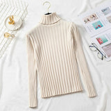 Autumn Winter Jumper Turtleneck Sweater Knitted New Green Women Sweater Pullover Long Sleeve Slim Striped Vintage Sweaters 16220