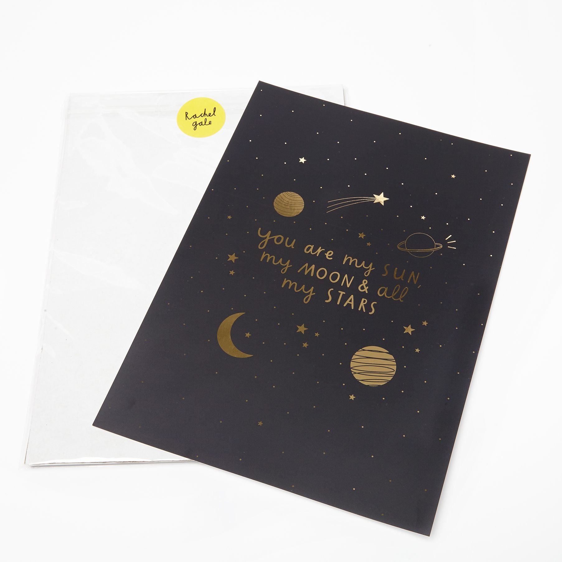 Sun, Moon and Stars Navy & gold foil detail - A4 Art Print