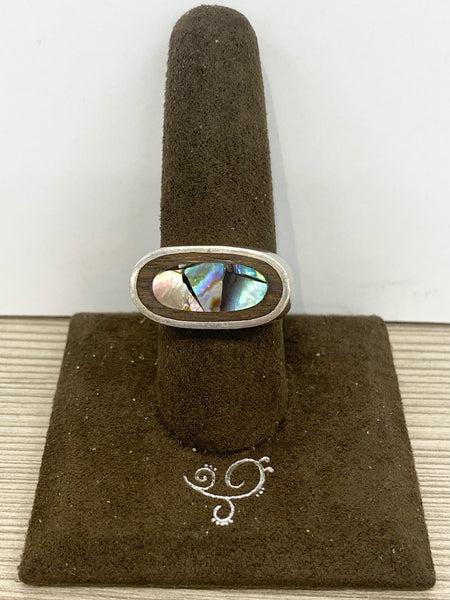 SF SS Abalone and Wood Ring Size 8
