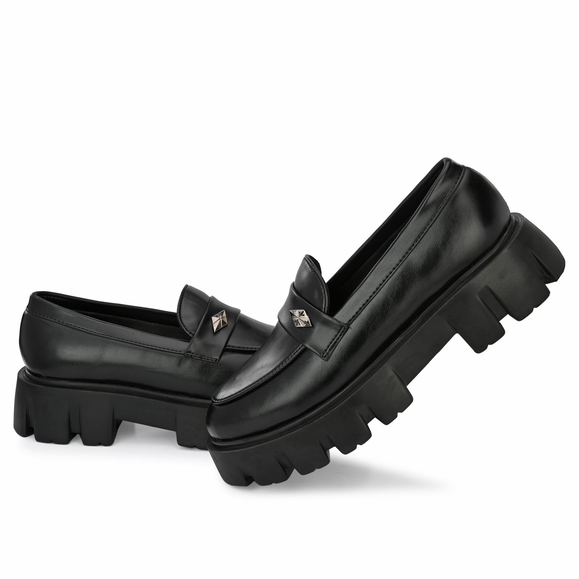 Attitudist Glossy Black High Heel Tassel Loafers For Men - ATTITUDIST