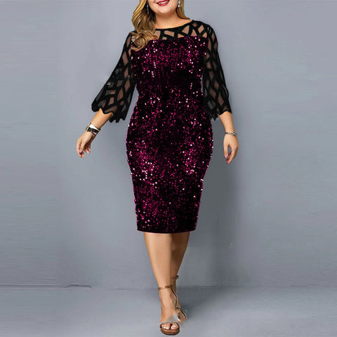 Sequin Long Sleeve Plus Size Dress