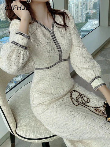 Slim Tweed Long Sleeved Dress