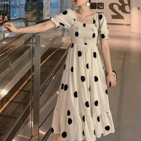 Short Sleeve Polka Dot French Retro Dress