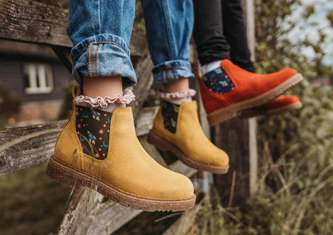 Pip and Henry yellow and red chelsea boots