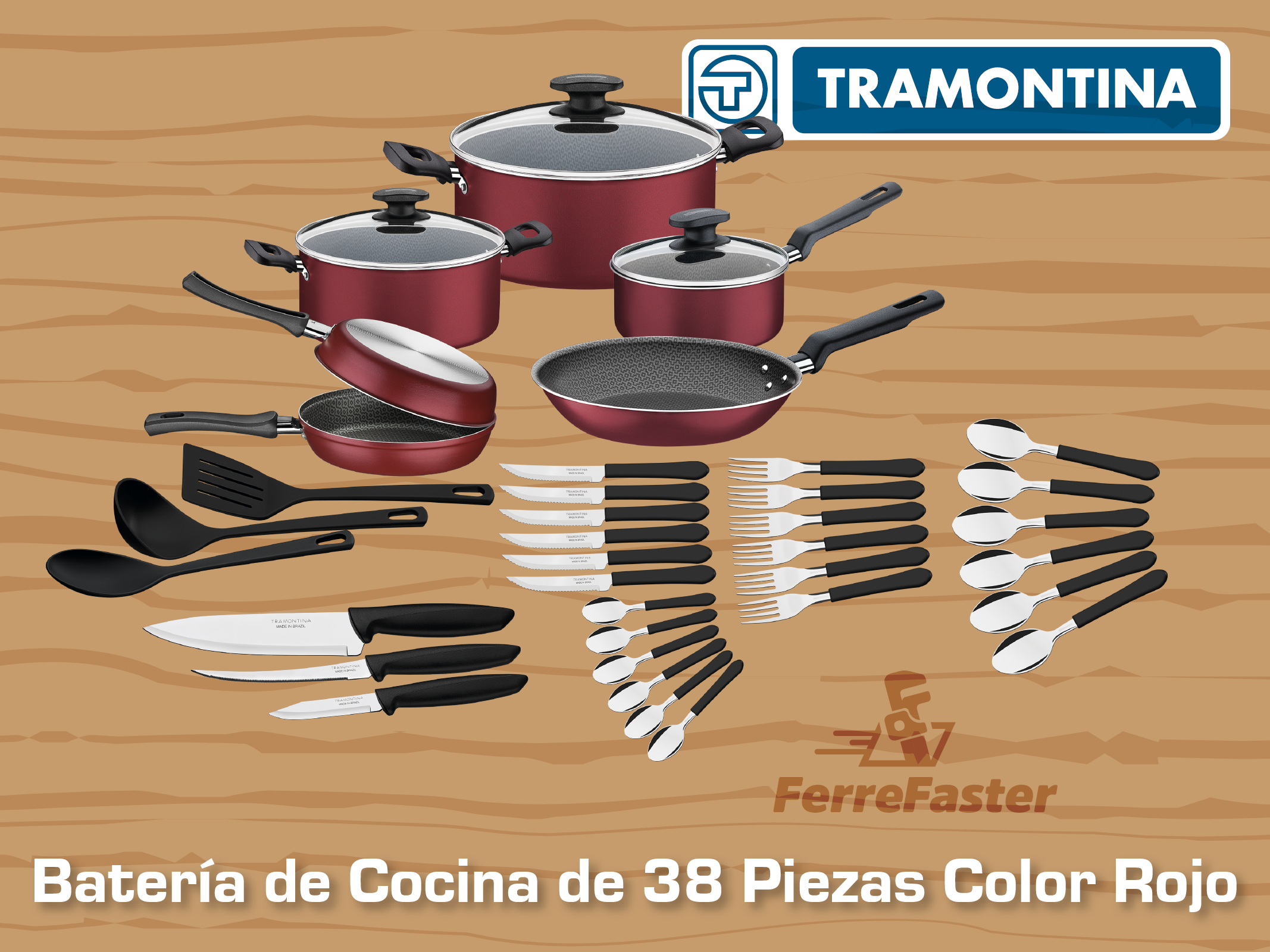 Batería de Cocina Tramontina de 38 Piezas Color Rojo 20399779