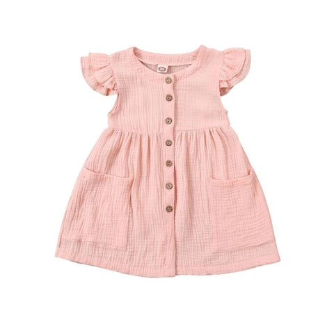 PEACH SHORT SLEEVE LINEN RUFFLE DRESS