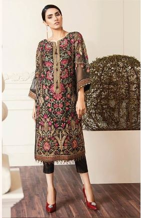 3pc Embroidered Chiffon - Unstitched Party Wear Suit - B040