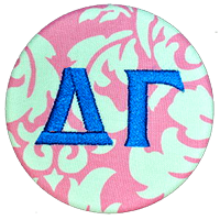 Delta Gamma | embroidered fabric sorority button | pink Damask ...