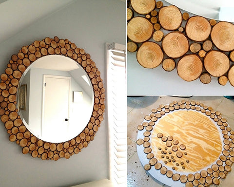  wood slice mirror frame