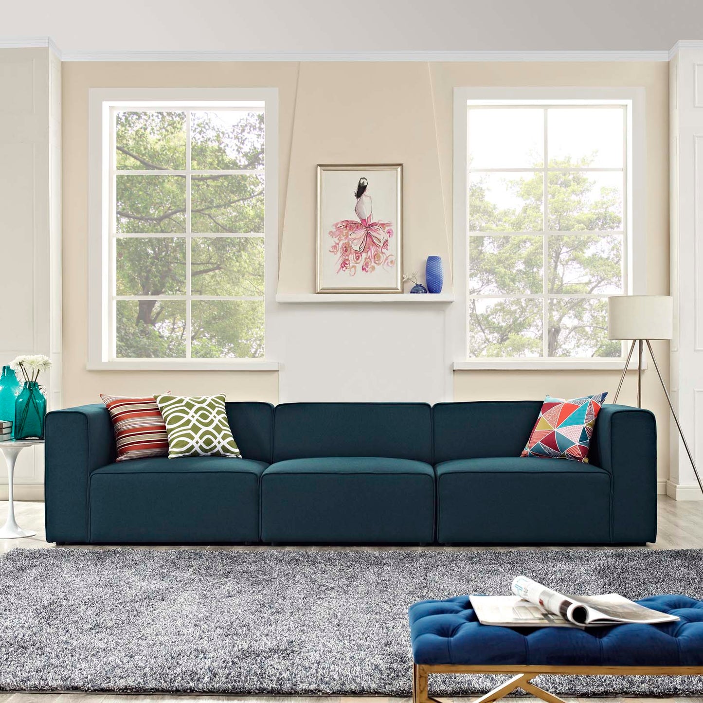 Mingle 3 Piece Upholstered Fabric Sectional Sofa Set EEI-2827 Blue