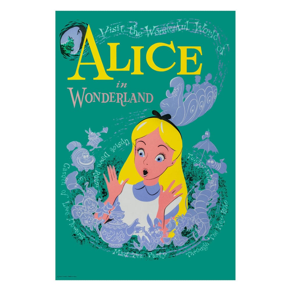 Alice in Wonderland Silk Screen Poster from Disneyland – Gold & Silver ...