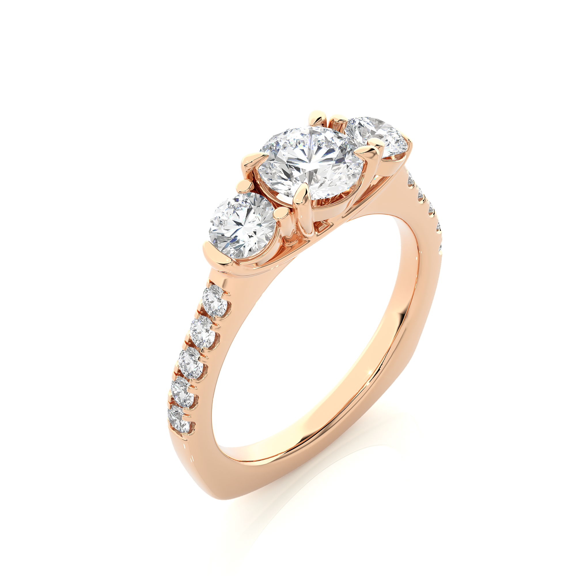 Moissanite Three Stone With Accent Engagement Ring rose gold