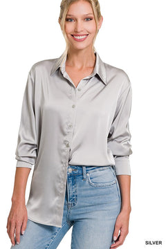 SATIN CHARMEUSE BUTTON FRONT SHIRT