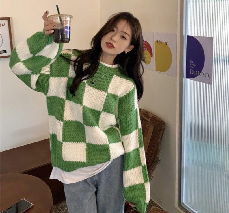 Oversized Green Plaid Sweaters – SEOUL STYLEZ