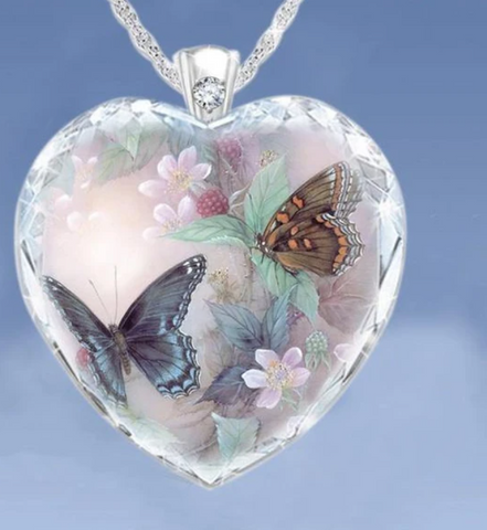 Crystal Heart Shaped Butterfly Necklace