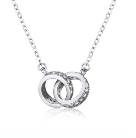 You And Me Double Circle Zirconia Sterling Silver Necklace
