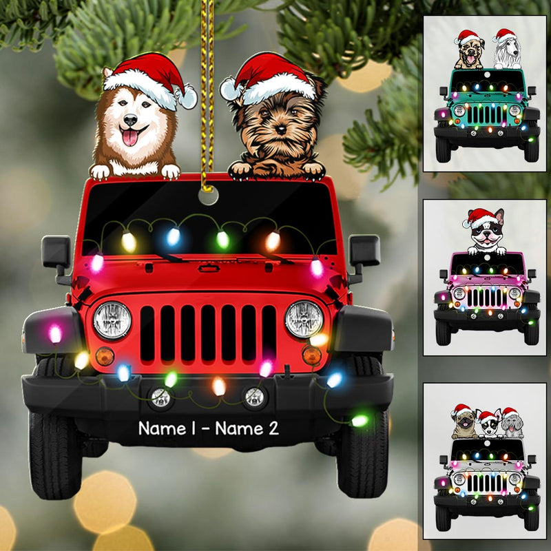 Personalized Dog With Suvs Traveling Christmas Ornament bakven