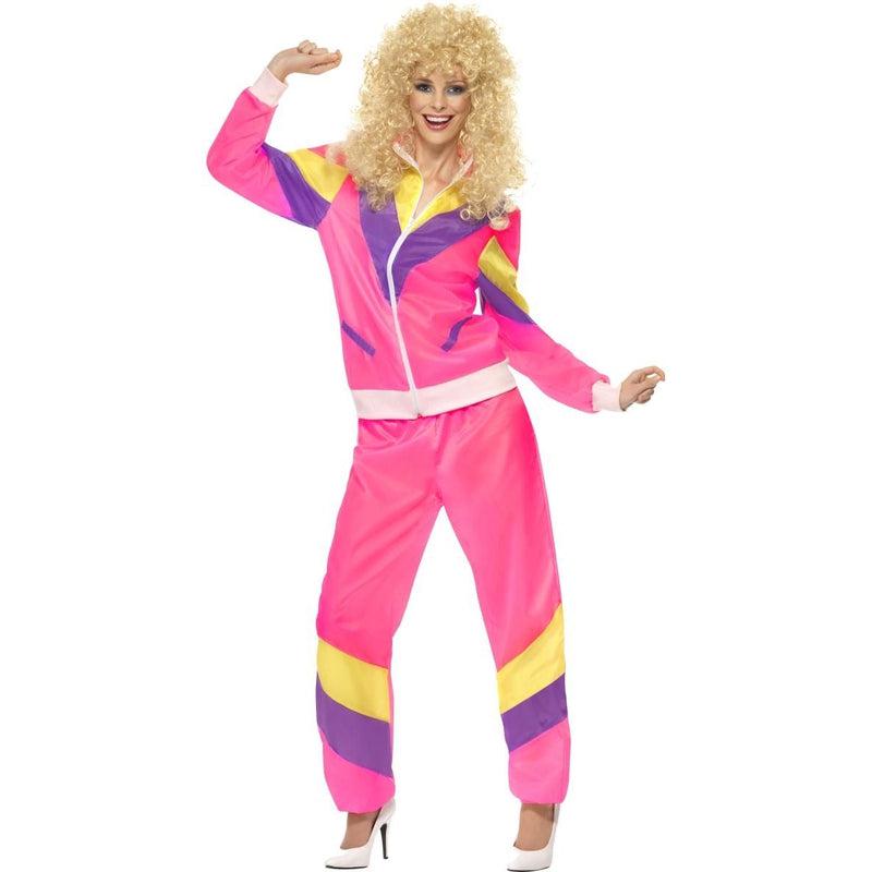 Ladies Pink Shell Suit Costume Scouser Retro 80s Tracksuit Fancy Dress ...