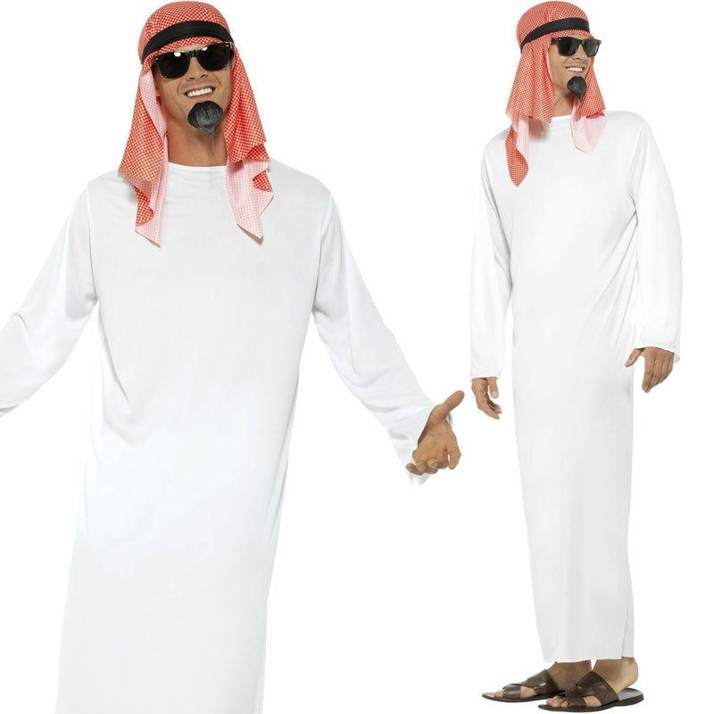 Mens Sheikh Costume Arab Prince Sultan Arabian Robe Fancy Dress Outfit ...