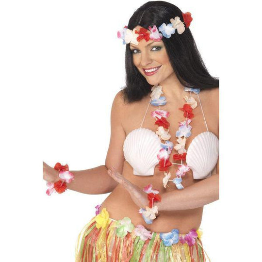 Hawaiian Grass Skirt Flower Leis Coconut Bra Adult Child Fancy Dress  Accessories