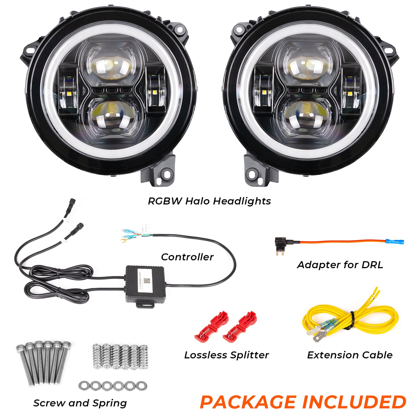 Wrangler JL 9” Inch RGB LED Headlights with Bluetooth RGB halo for 2018 2023+ Wrangler JL Gladiator JT Accessories