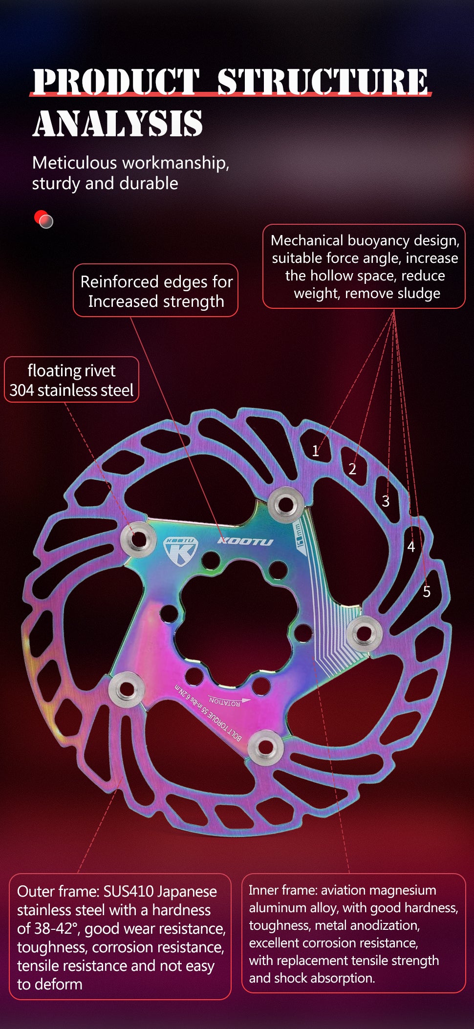 Kootu bike brzdový kotouč rotor 6 šroubů rotor