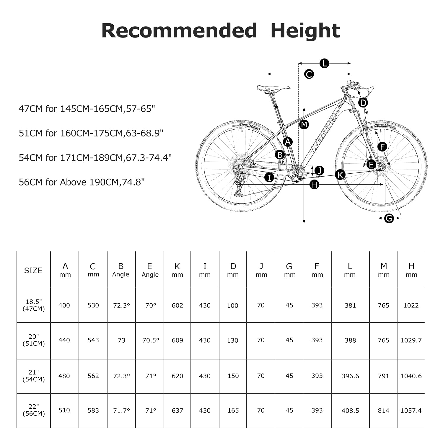 KOOTU Carbon-Schotter-Rennrad-Größentabelle